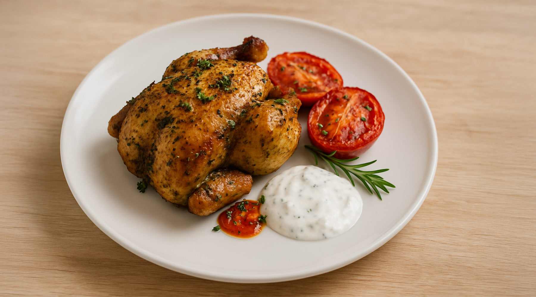 Herb-Roasted Game Hen with Garlic Tomatoes