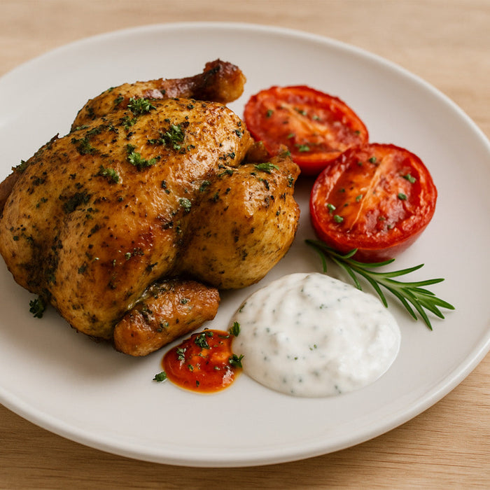 Herb-Roasted Game Hen with Garlic Tomatoes