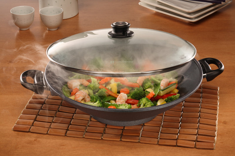 Swiss Diamond HD Nonstick WOK With Lid & Rack 36cm x 9.5cm 6L and 2 side handles