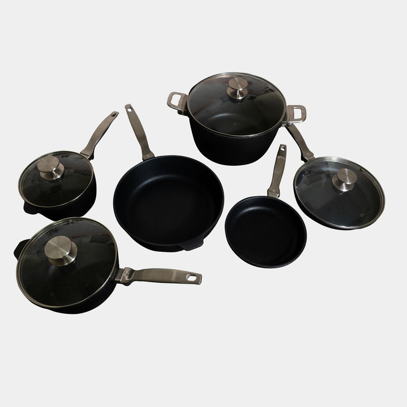 CXD Induction 10 piece set 20&24cm FRY PANS, 18&20cm SAUCEPAN w/lids, 28cm DEEP SAUTE w/lid, 28cm CASSEROLE w/lid