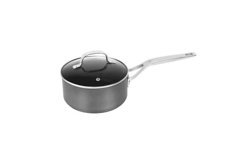 Swiss Diamond Hard Anodised 16x7.5cm 1.5L Non Stick Saucepan w Glass lid