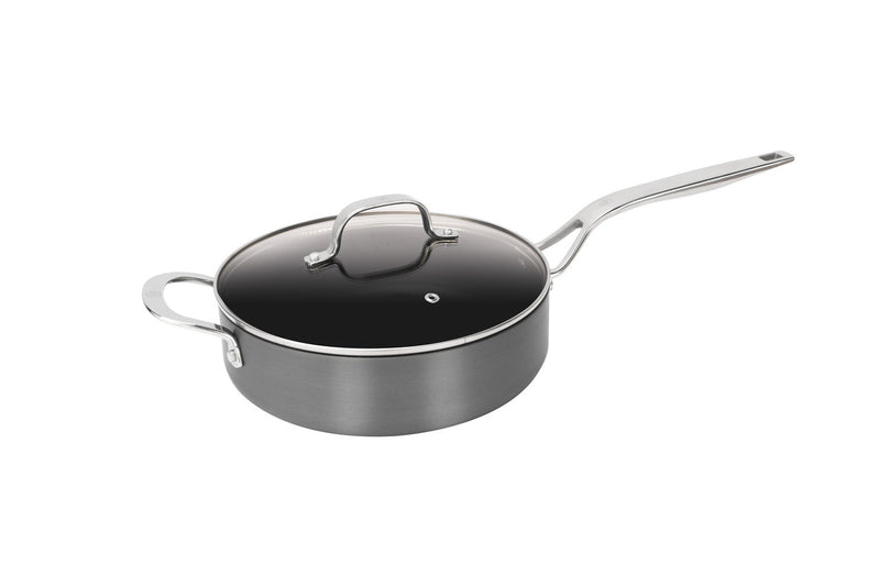 Swiss Diamond Hard Anodised 24x7cm 3L Non Stick Sautepan w glass lid &helper handle