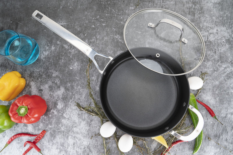 Swiss Diamond Hard Anodised 28x7cm 4.2LNon Stick Sautepan w glass lid &helper handle