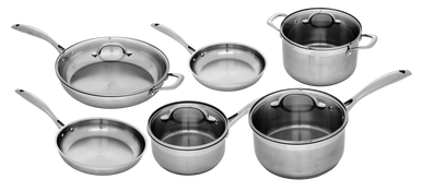 Swiss Diamond Premium Steel Induction 10 piece set : 24&28cm fry pan, 16&20cm saucepan with lid, 24cm cooking pot w lid, 32cm saute pan with lid
