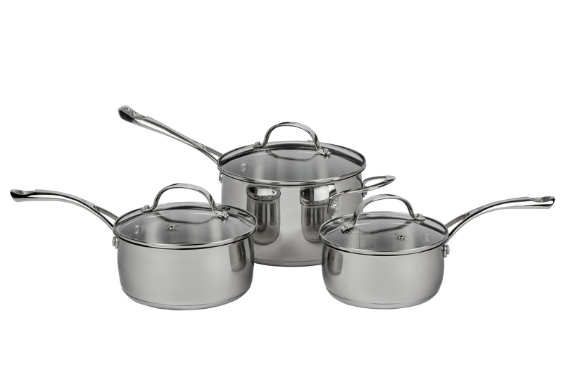 Premium Steel Induction DLX 3-Piece Cookware Set: 16,18,20cm Saucepans + Lids