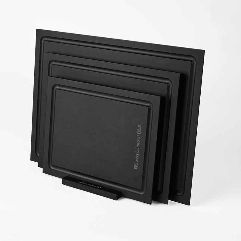SWISS DIAMOND PREMIUM  KITCHEN WOOD FIBRE 3PC CUTTING BOARD WITH STAND