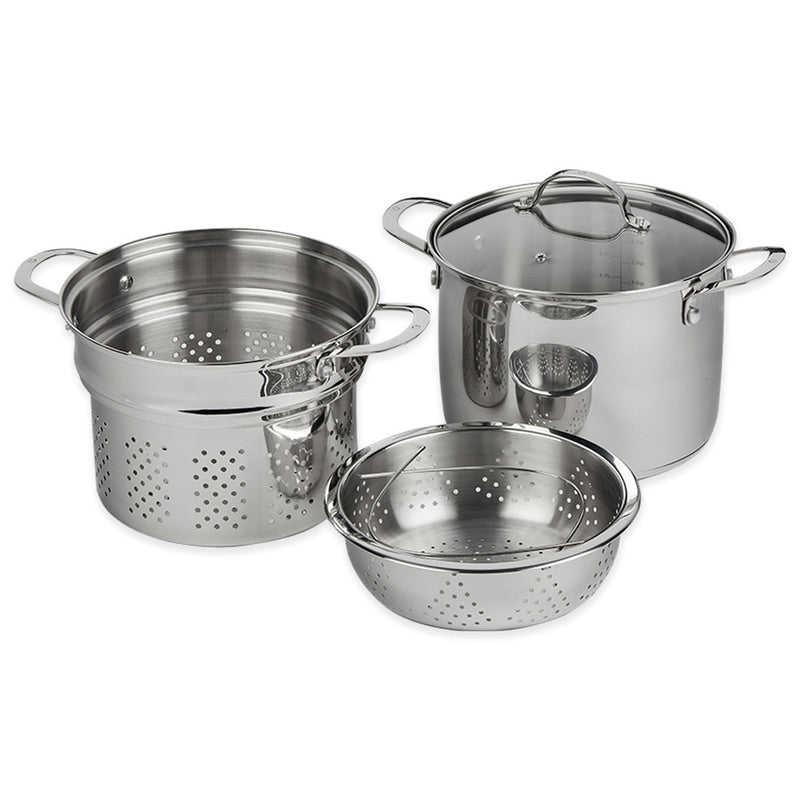Premium Steel DLX - 7.6 Qt. (9.5") Stainless Steel Pasta Pot with Strainer, Steamer Basket, & Lid | Swiss Diamond