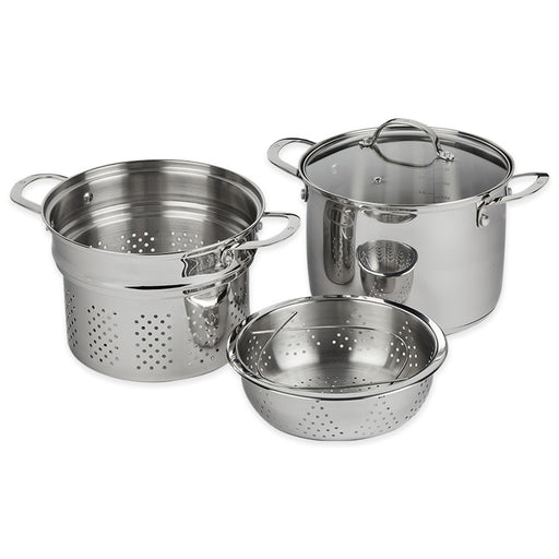 Premium Steel DLX - 7.6 Qt. (9.5") Stainless Steel Pasta Pot with Strainer, Steamer Basket, & Lid | Swiss Diamond