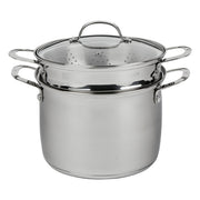 Premium Steel DLX - 7.6 Qt. (9.5") Stainless Steel Pasta Pot with Strainer, Steamer Basket, & Lid | Swiss Diamond