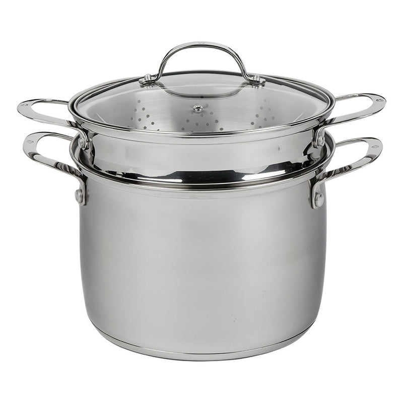 Premium Steel DLX - 7.6 Qt. (9.5") Stainless Steel Pasta Pot with Strainer, Steamer Basket, & Lid | Swiss Diamond