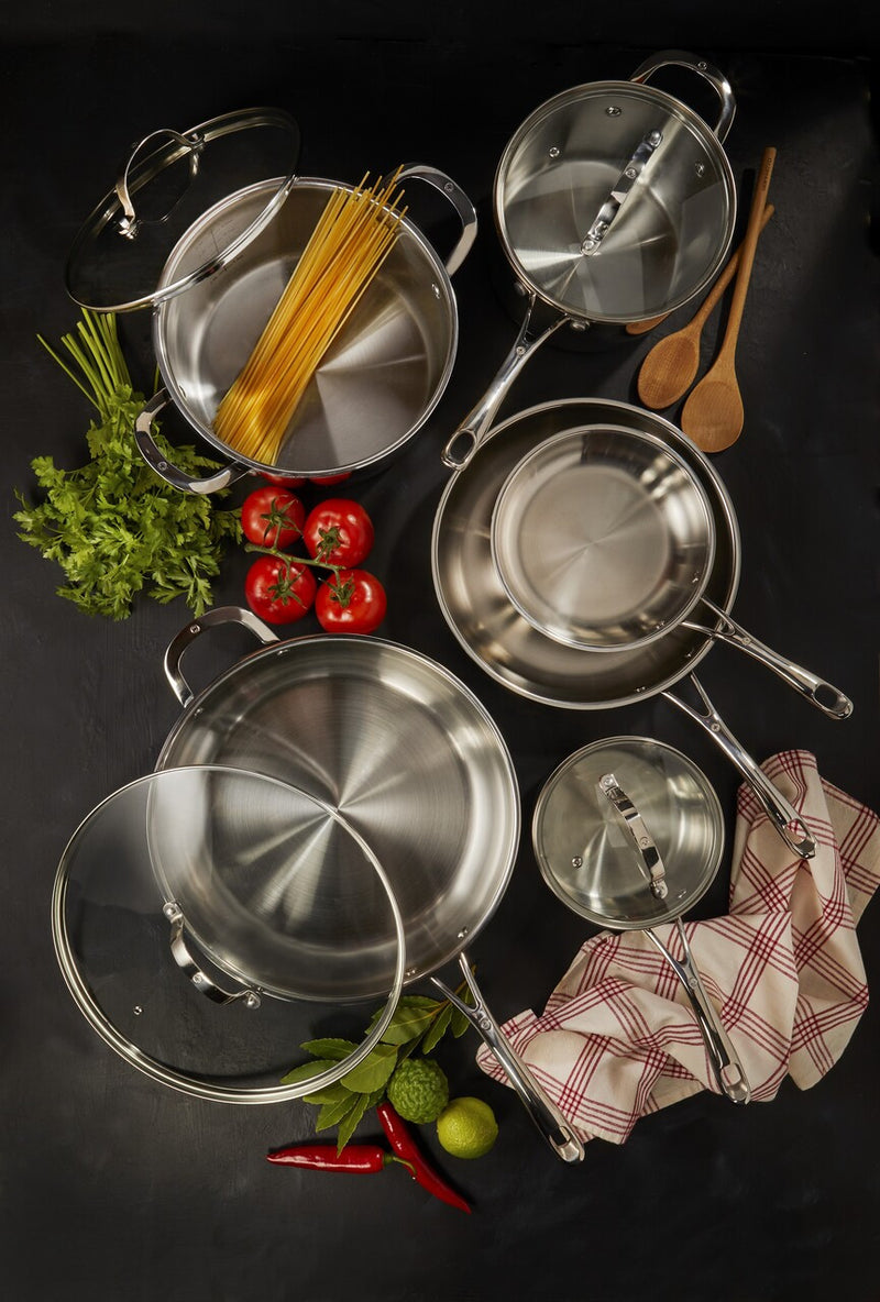 Premium Steel Induction DLX 6pc Cookset: 24&28cm Fry Pans, 16&20cm Saucepans w/lids, 24cmx13.5cm Casserole w/lid, 32cm Sautepan w/lid