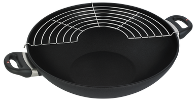 XD Induction Wok with Lid with Lid & Tempura Rack - 36cm X 9.5cm 6L (18cm FLAT SOLID BASE)