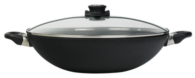 XD Induction Wok with Lid with Lid & Tempura Rack - 36cm X 9.5cm 6L (18cm FLAT SOLID BASE)