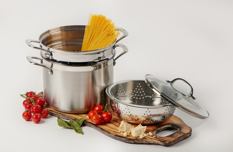 Premium Steel Induction 4pc MULTI POT/PASTA SET 24cm 7L Pasta Pot with Strainer, Steamer Basket & Lid